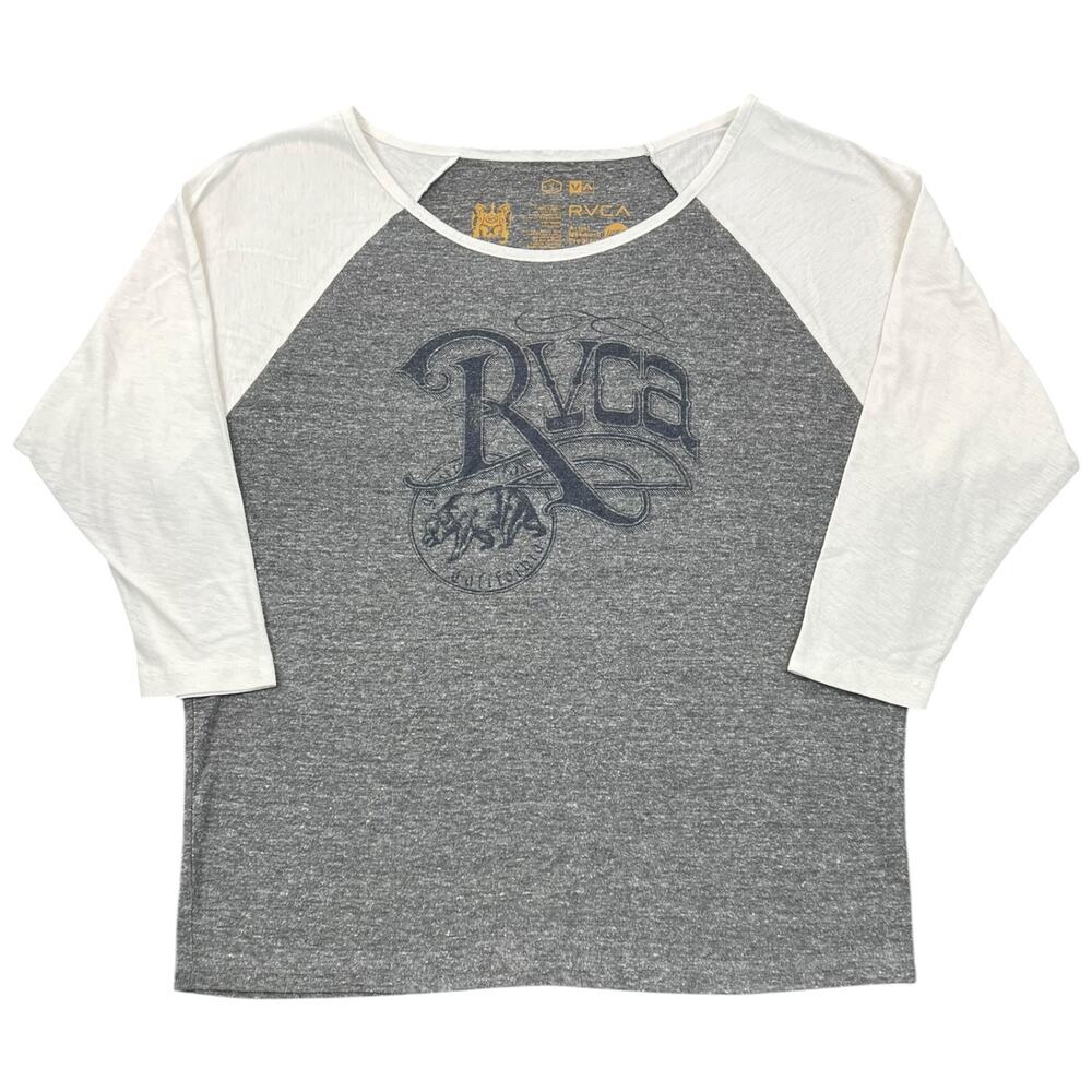 RVCA ANP DMOTE Graphic Raglan Baseball T-Shirt Gray White Women's S